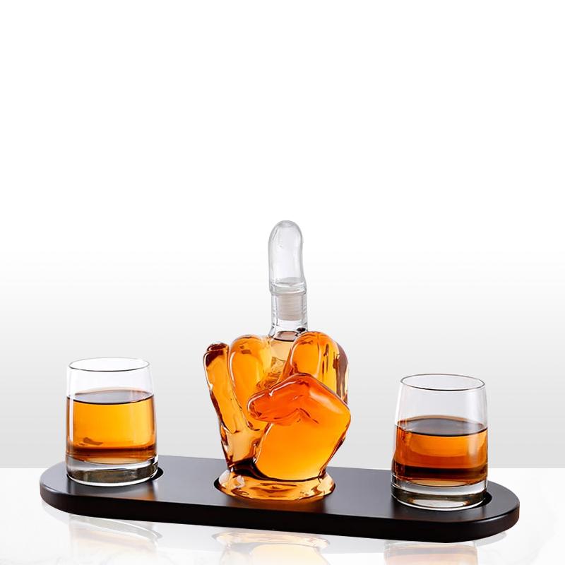 Middle Finger Whiskey Decanter with 2 Wine Glasses Set ...